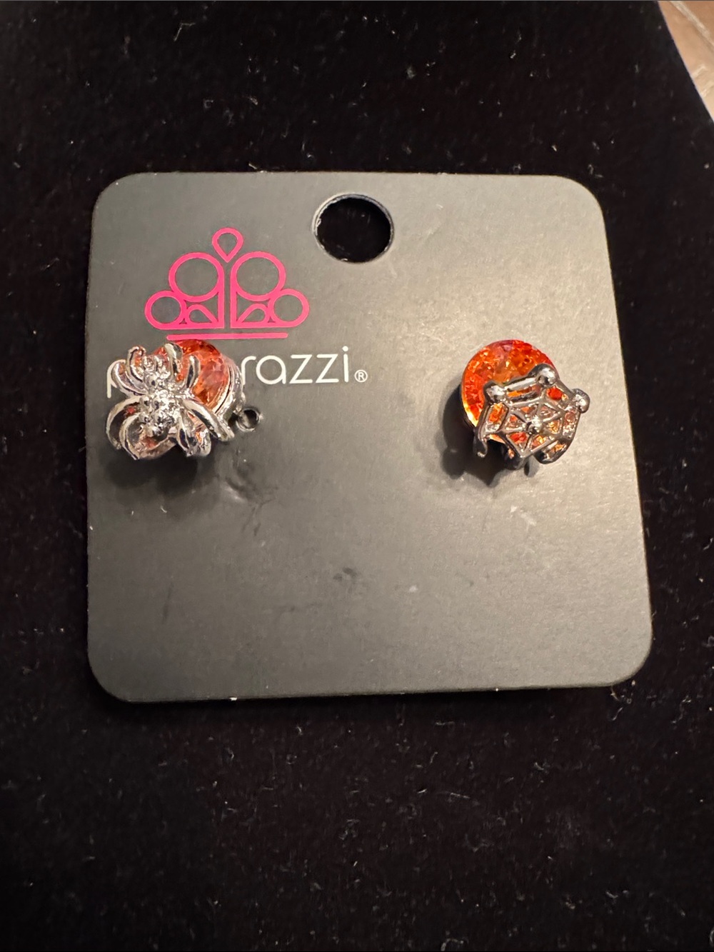 paparazzi Orange Glitter Spider & Web Stud Earrings